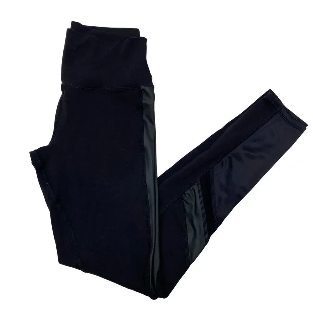 Alo Brand Black Mixed Media High Waisted‎ Yoga Leggings Size Small